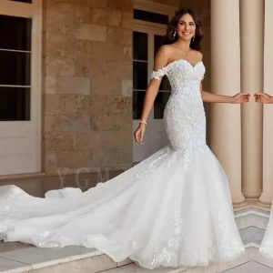 Off Shoulder Elegent Wedding Dresses 2025 for Bride Mermaid Style Lace Appliques Sweep Train Bridal Gown Vestidos De Noiva